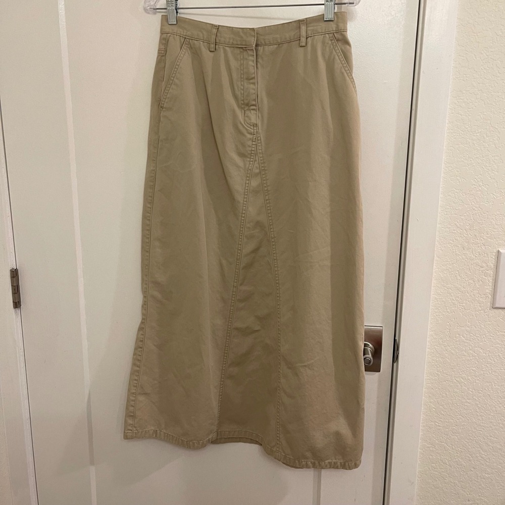 Vintage 90s Classic Khaki Maxi skirt Cotton Buttermom Fall Chic Y2K